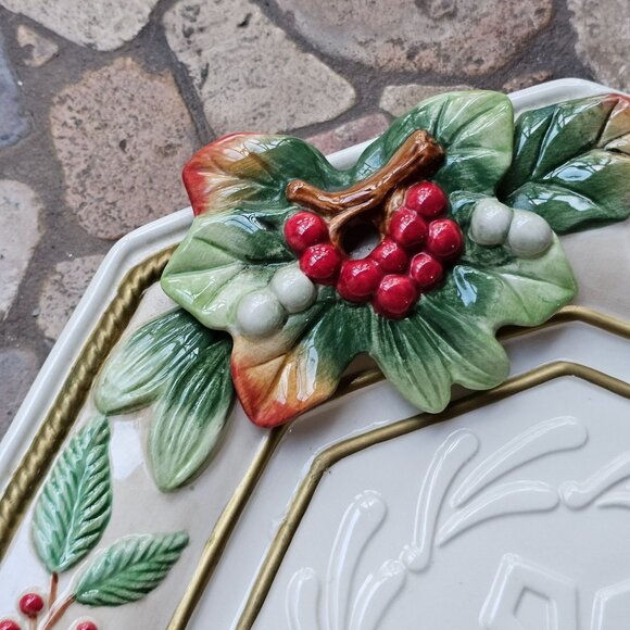 Fitz & Floyd Winter Wonderland Octagonal Holiday Plate, Embossed Festive Design - Picture 5 of 11
